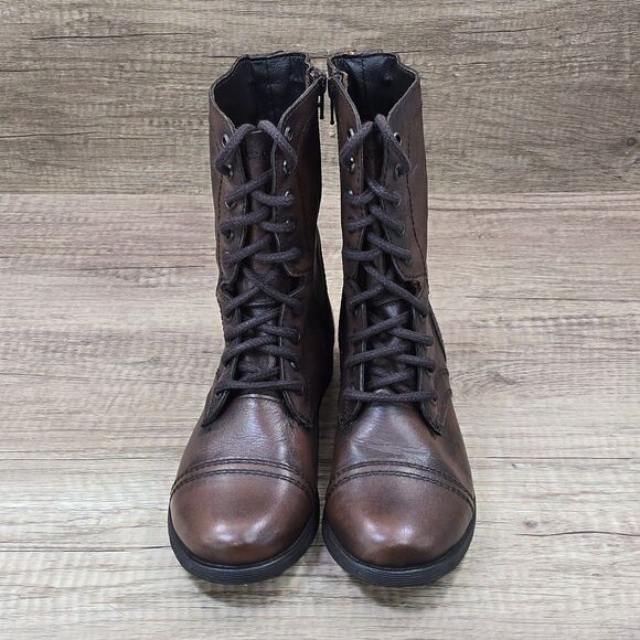 Steve Madden Troopa Women's Size 7.5 Brown Leather Lace Up Zip Boots (2256) NEW - Picture 2 of 9